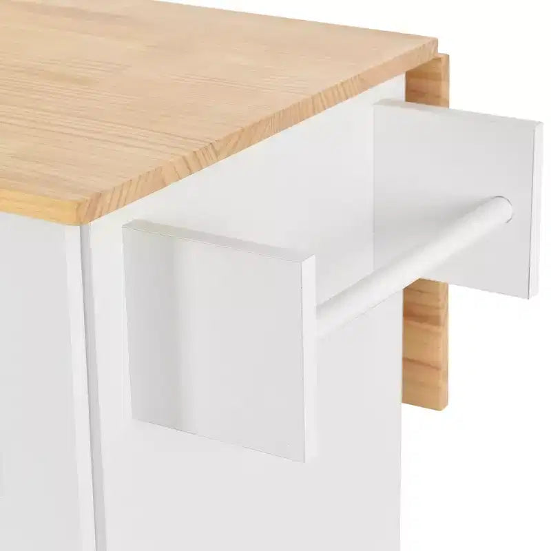 52.7 In. W Mobile Kitchen Island with Drop Leaf Wood Top, Spice Rack and Locking Wheels-ModernLuxe