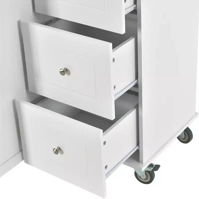 52.7 In. W Mobile Kitchen Island with Drop Leaf Wood Top, Spice Rack and Locking Wheels-ModernLuxe