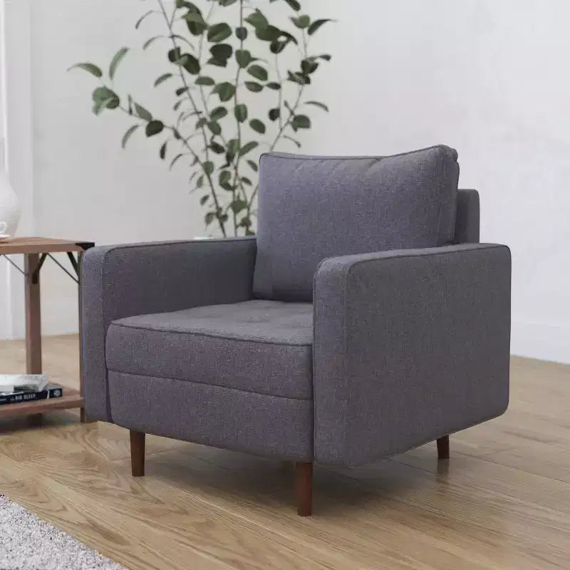 Merrick Lane Mid-Century Modern Armchair with Tufted Upholstery & Solid Wood Legs