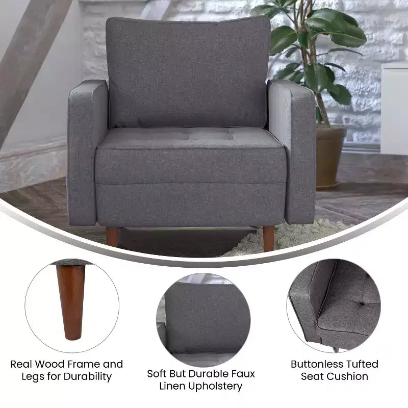 Merrick Lane Mid-Century Modern Armchair with Tufted Upholstery & Solid Wood Legs