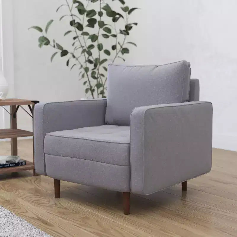 Merrick Lane Mid-Century Modern Armchair with Tufted Upholstery & Solid Wood Legs