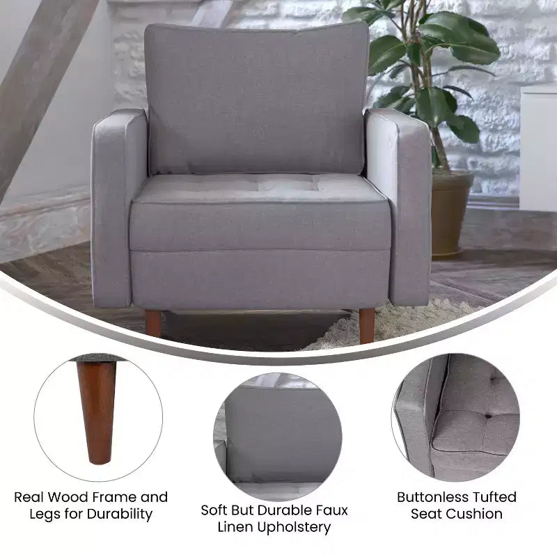 Merrick Lane Mid-Century Modern Armchair with Tufted Upholstery & Solid Wood Legs