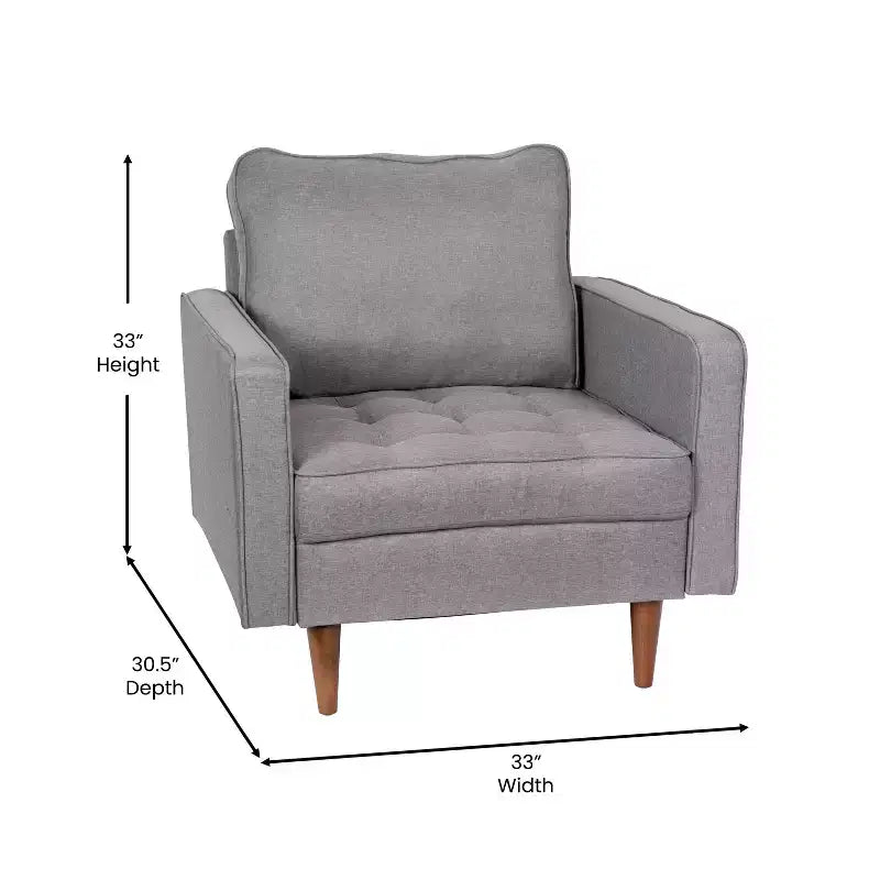 Merrick Lane Mid-Century Modern Armchair with Tufted Upholstery & Solid Wood Legs