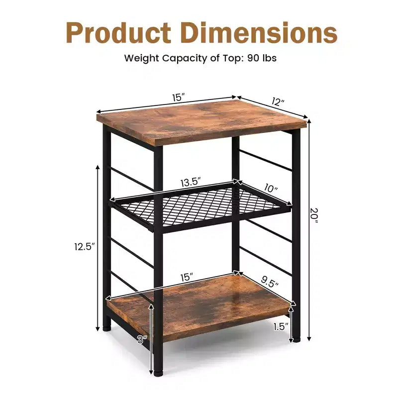 Costway 2 PCS 3-Tier Side End Table with Adjustable Mesh Shelf Narrow Nightstand