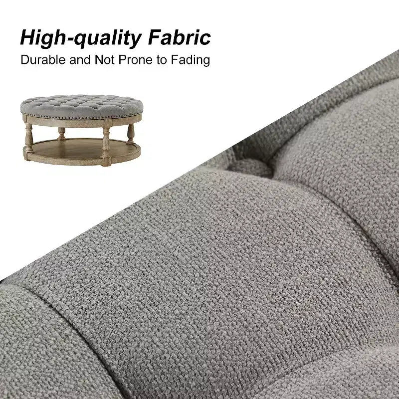 Illyria 36 Wide Transitional Tufted Round Cocktail Ottoman with Storage and Nailhead Trims for Bedroom and Living Room| ART OF LIVING DESIGNS