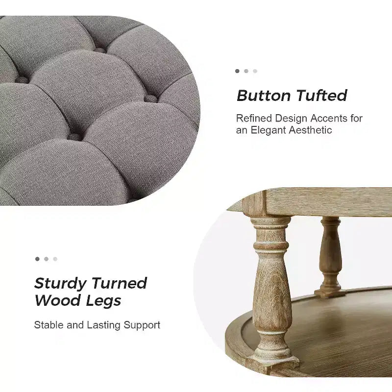 Illyria 36 Wide Transitional Tufted Round Cocktail Ottoman with Storage and Nailhead Trims for Bedroom and Living Room| ART OF LIVING DESIGNS