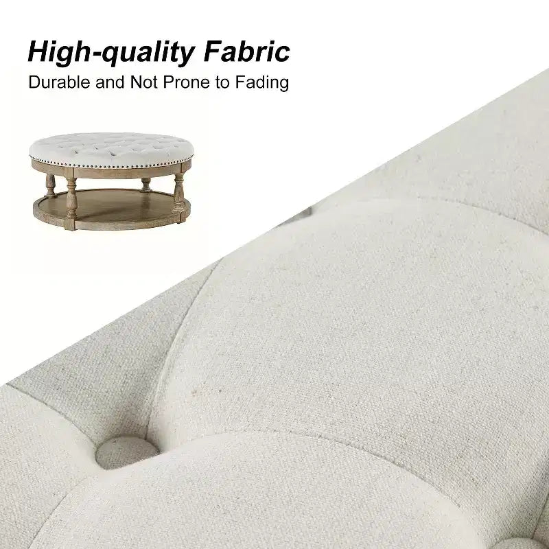 Illyria 36 Wide Transitional Tufted Round Cocktail Ottoman with Storage and Nailhead Trims for Bedroom and Living Room| ART OF LIVING DESIGNS