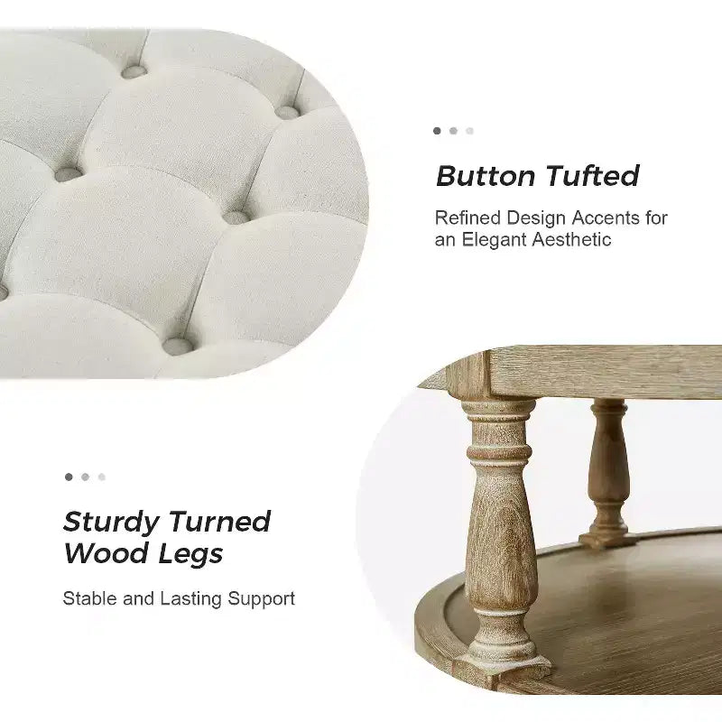 Illyria 36 Wide Transitional Tufted Round Cocktail Ottoman with Storage and Nailhead Trims for Bedroom and Living Room| ART OF LIVING DESIGNS