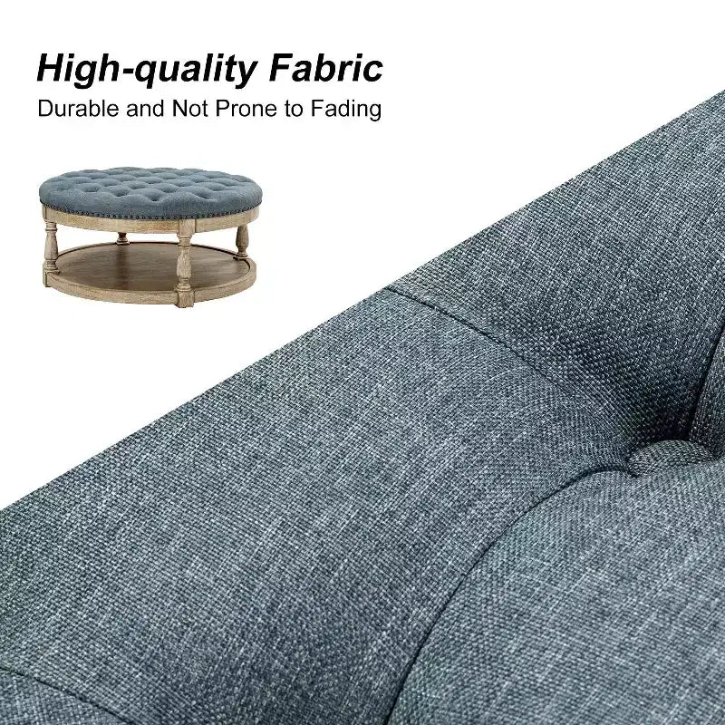 Illyria 36 Wide Transitional Tufted Round Cocktail Ottoman with Storage and Nailhead Trims for Bedroom and Living Room| ART OF LIVING DESIGNS