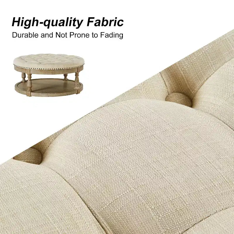 Illyria 36 Wide Transitional Tufted Round Cocktail Ottoman with Storage and Nailhead Trims for Bedroom and Living Room| ART OF LIVING DESIGNS