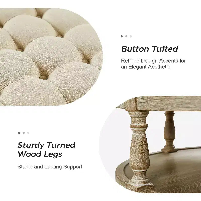 Illyria 36 Wide Transitional Tufted Round Cocktail Ottoman with Storage and Nailhead Trims for Bedroom and Living Room| ART OF LIVING DESIGNS