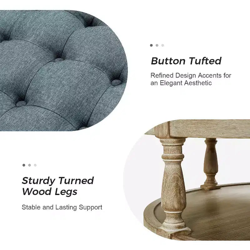 Illyria 36 Wide Transitional Tufted Round Cocktail Ottoman with Storage and Nailhead Trims for Bedroom and Living Room| ART OF LIVING DESIGNS