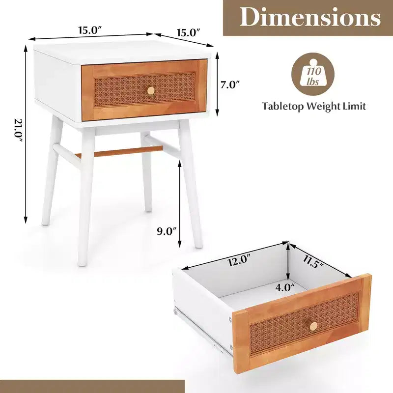 Costway Nightstand Modern Bedside End Table with Storage Drawer & Solid Wood Legs
