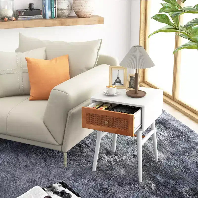Costway Nightstand Modern Bedside End Table with Storage Drawer & Solid Wood Legs