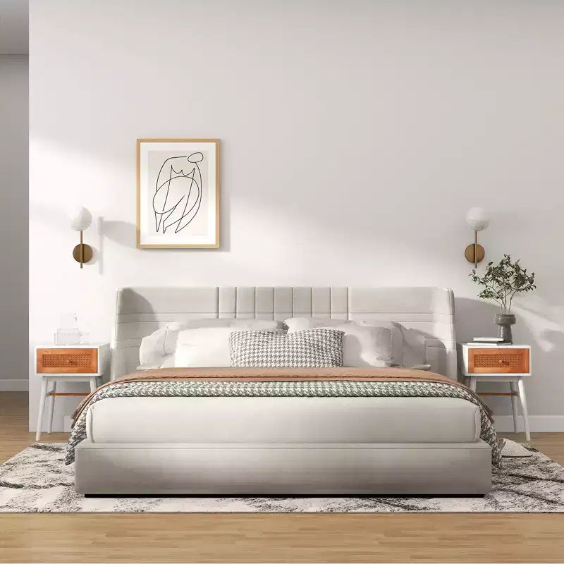 Costway Nightstand Modern Bedside End Table with Storage Drawer & Solid Wood Legs