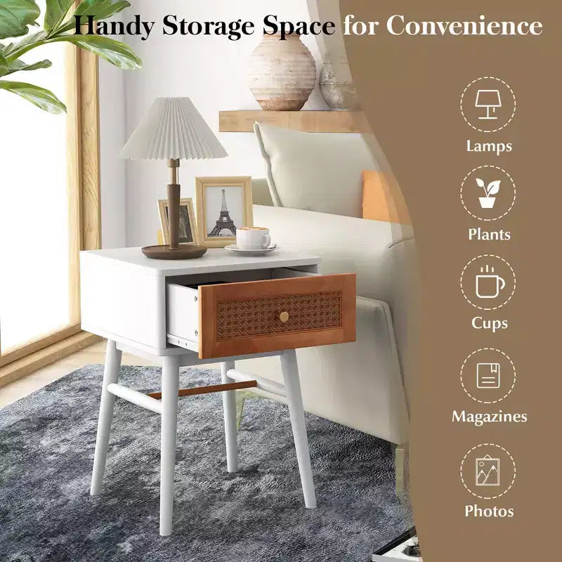 Costway Nightstand Modern Bedside End Table with Storage Drawer & Solid Wood Legs