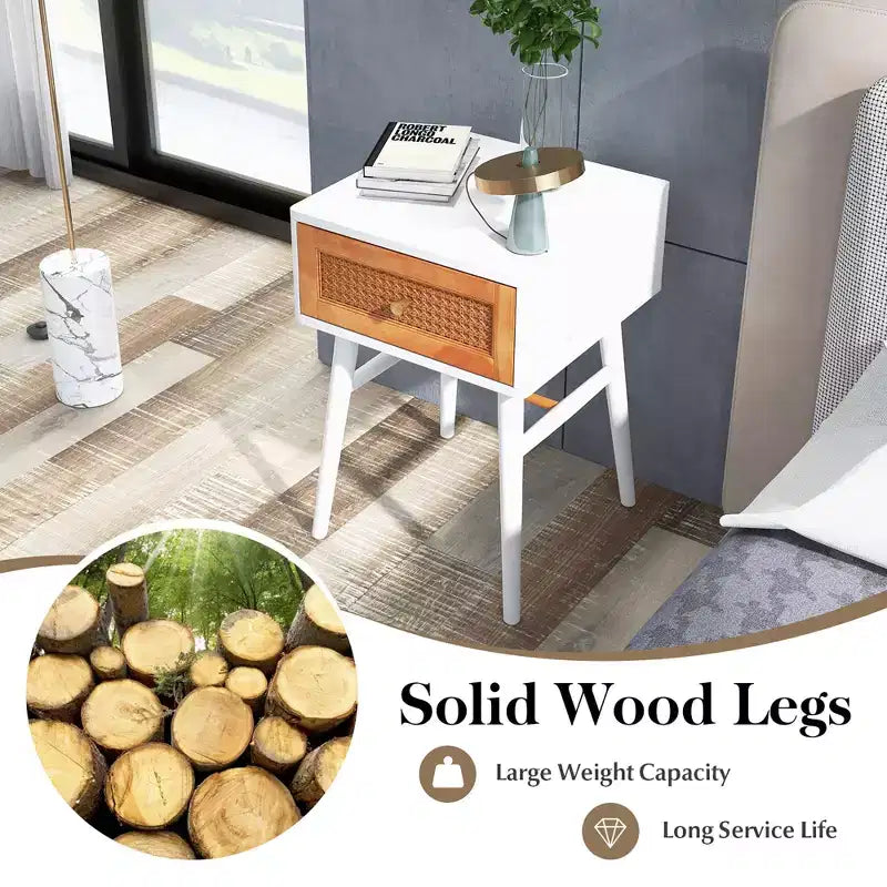 Costway Nightstand Modern Bedside End Table with Storage Drawer & Solid Wood Legs