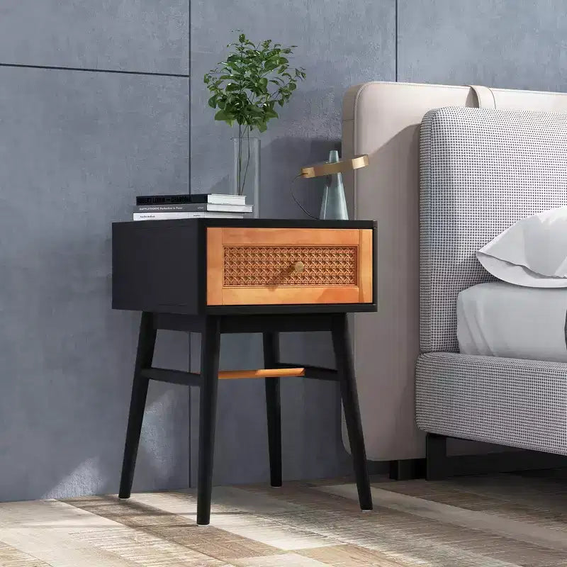 Costway Nightstand Modern Bedside End Table with Storage Drawer & Solid Wood Legs