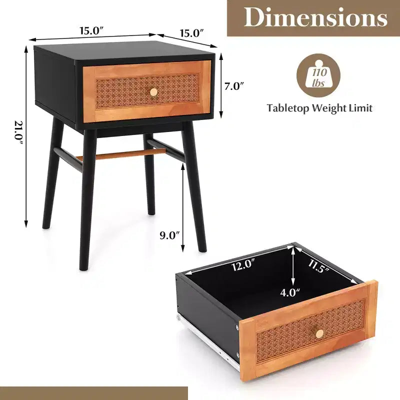Costway Nightstand Modern Bedside End Table with Storage Drawer & Solid Wood Legs