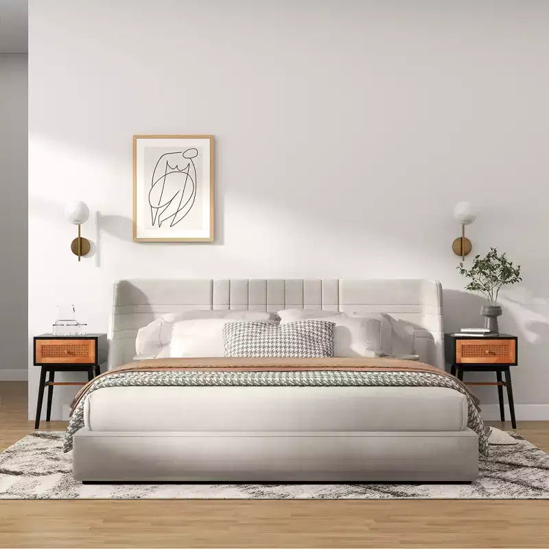Costway Nightstand Modern Bedside End Table with Storage Drawer & Solid Wood Legs
