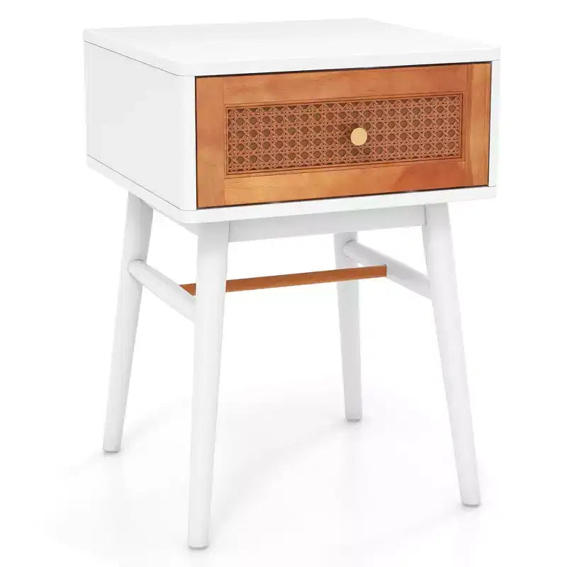 Costway Nightstand Modern Bedside End Table with Storage Drawer & Solid Wood Legs