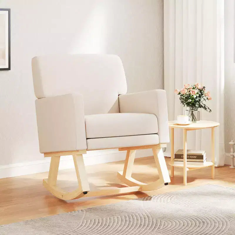Costway Modern Upholstered Rocking Chair Rocking Armchair for Living Room Bedroom