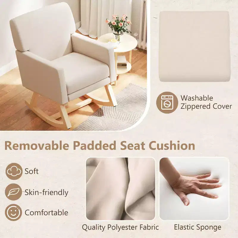 Costway Modern Upholstered Rocking Chair Rocking Armchair for Living Room Bedroom