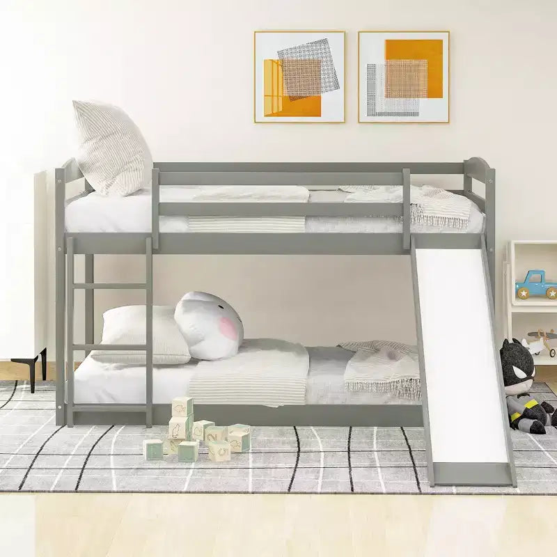 Twin over Twin Bunk Bed with Convertible Slide and Ladder - ModernLuxe
