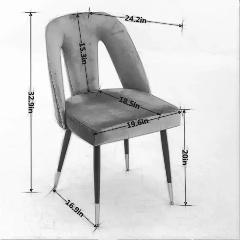 Set of 2 Modern Velvet Upholstered Dining Chair with Nailheads and Gold Tipped Black Metal Legs-ModernLuxe
