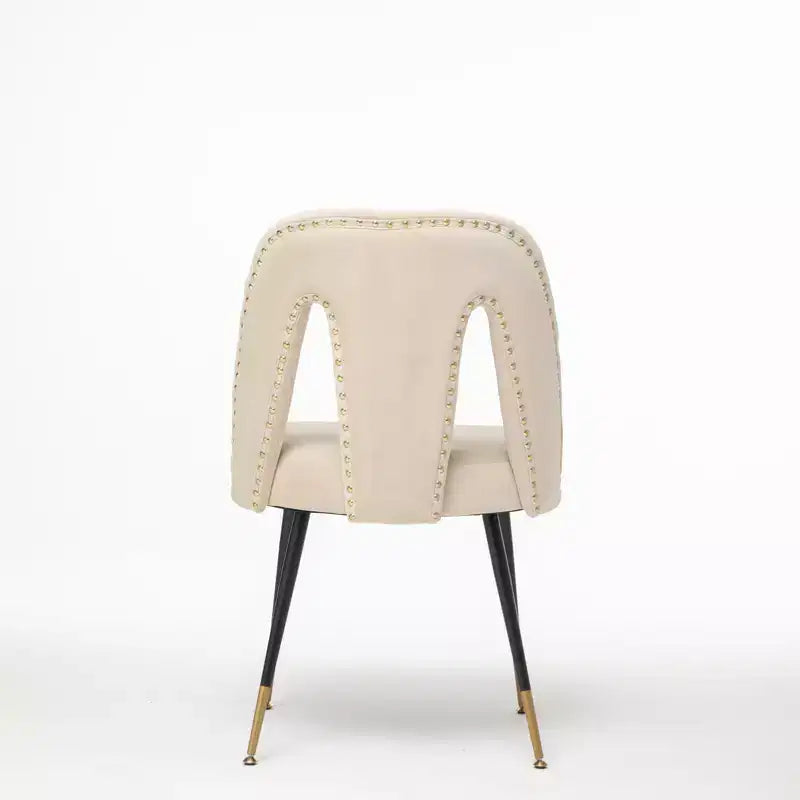 Set of 2 Modern Velvet Upholstered Dining Chair with Nailheads and Gold Tipped Black Metal Legs-ModernLuxe