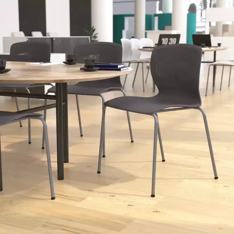 Emma and Oliver Heavy Duty 770 lb. Capacity Ergonomic Polypropylene Stack Chair with Lumbar Support and Steel Frame
