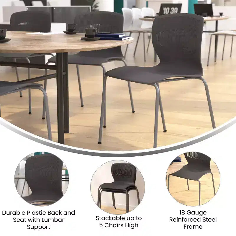 Emma and Oliver Heavy Duty 770 lb. Capacity Ergonomic Polypropylene Stack Chair with Lumbar Support and Steel Frame