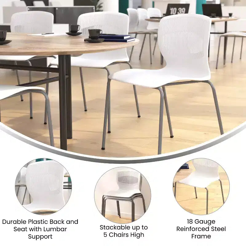 Emma and Oliver Heavy Duty 770 lb. Capacity Ergonomic Polypropylene Stack Chair with Lumbar Support and Steel Frame