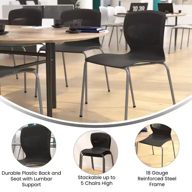 Emma and Oliver Heavy Duty 770 lb. Capacity Ergonomic Polypropylene Stack Chair with Lumbar Support and Steel Frame