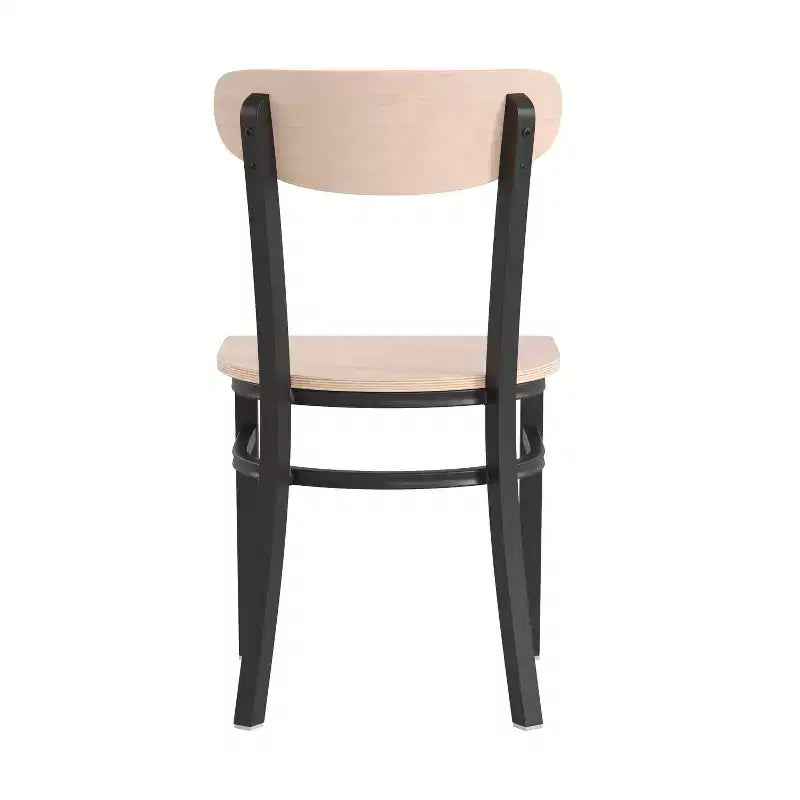 Emma and Oliver Industrial Dining Chair with Rolled Steel Frame and Solid Wood Seat - 500 lbs. Static Weight Capacity