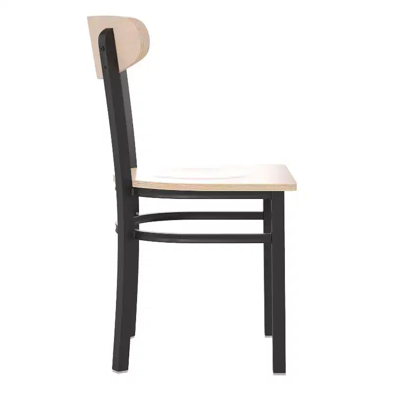 Emma and Oliver Industrial Dining Chair with Rolled Steel Frame and Solid Wood Seat - 500 lbs. Static Weight Capacity