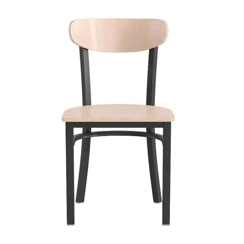 Emma and Oliver Industrial Dining Chair with Rolled Steel Frame and Solid Wood Seat - 500 lbs. Static Weight Capacity