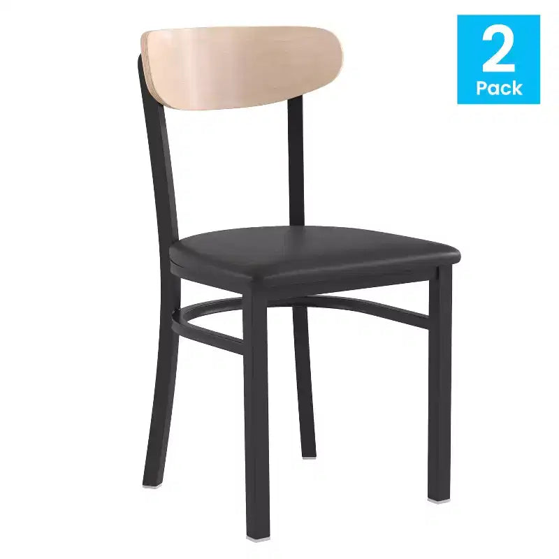 Emma and Oliver Industrial Dining Chair with Rolled Steel Frame and Solid Wood Seat - 500 lbs. Static Weight Capacity