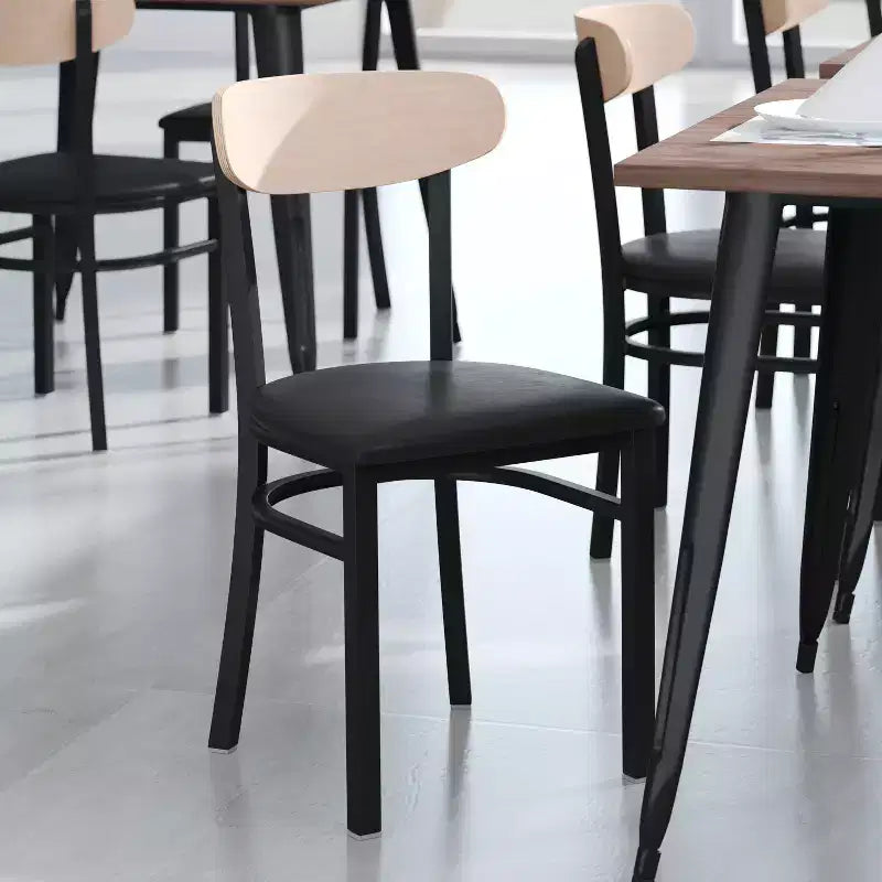 Emma and Oliver Industrial Dining Chair with Rolled Steel Frame and Solid Wood Seat - 500 lbs. Static Weight Capacity