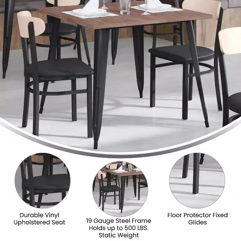 Emma and Oliver Industrial Dining Chair with Rolled Steel Frame and Solid Wood Seat - 500 lbs. Static Weight Capacity
