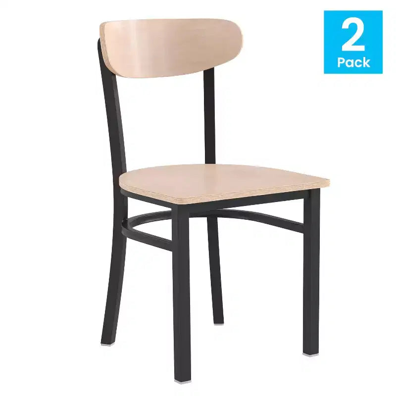 Emma and Oliver Industrial Dining Chair with Rolled Steel Frame and Solid Wood Seat - 500 lbs. Static Weight Capacity