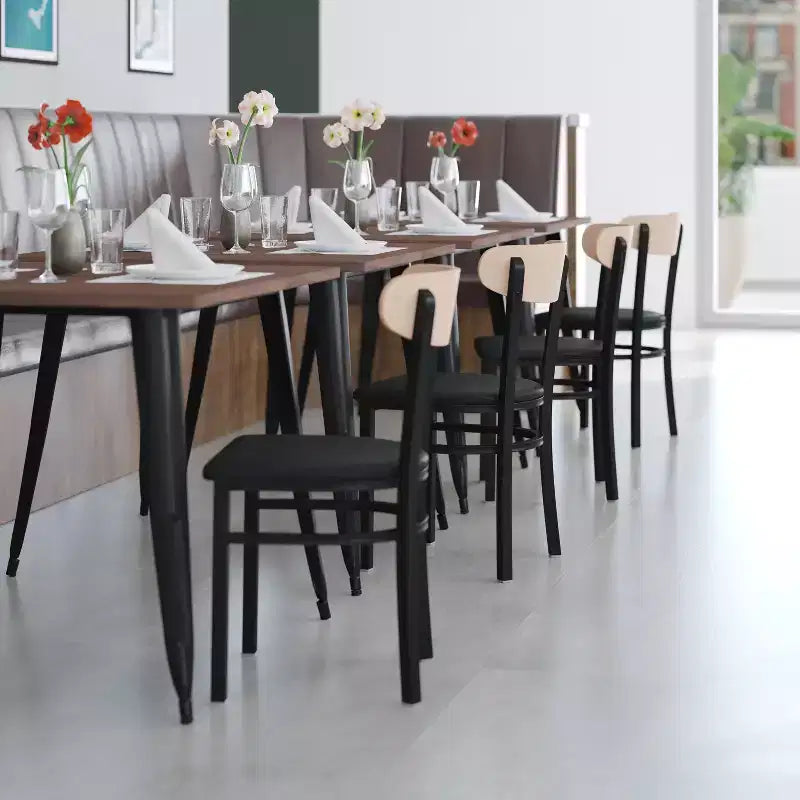 Emma and Oliver Industrial Dining Chair with Rolled Steel Frame and Solid Wood Seat - 500 lbs. Static Weight Capacity