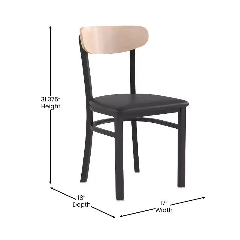 Emma and Oliver Industrial Dining Chair with Rolled Steel Frame and Solid Wood Seat - 500 lbs. Static Weight Capacity