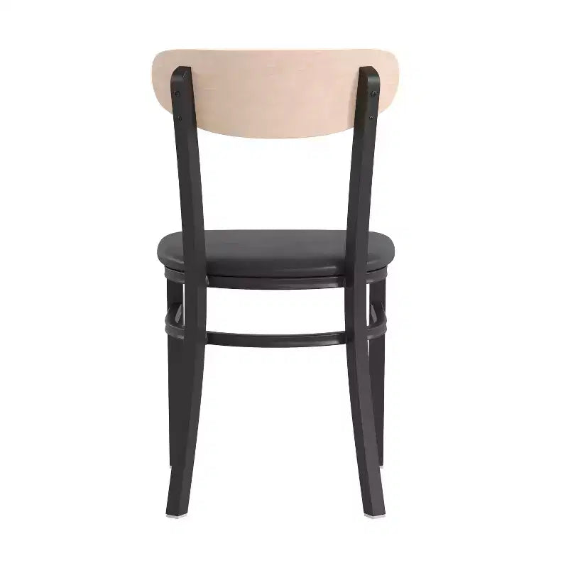 Emma and Oliver Industrial Dining Chair with Rolled Steel Frame and Solid Wood Seat - 500 lbs. Static Weight Capacity