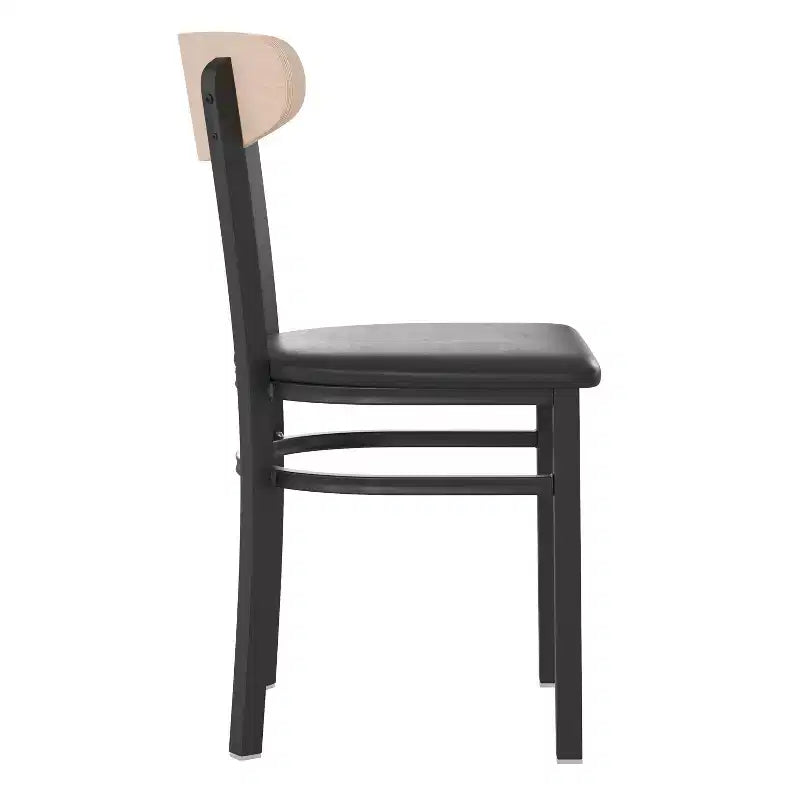 Emma and Oliver Industrial Dining Chair with Rolled Steel Frame and Solid Wood Seat - 500 lbs. Static Weight Capacity