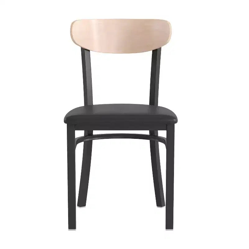 Emma and Oliver Industrial Dining Chair with Rolled Steel Frame and Solid Wood Seat - 500 lbs. Static Weight Capacity