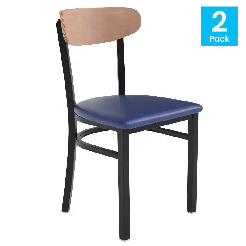 Emma and Oliver Industrial Dining Chair with Rolled Steel Frame and Solid Wood Seat - 500 lbs. Static Weight Capacity