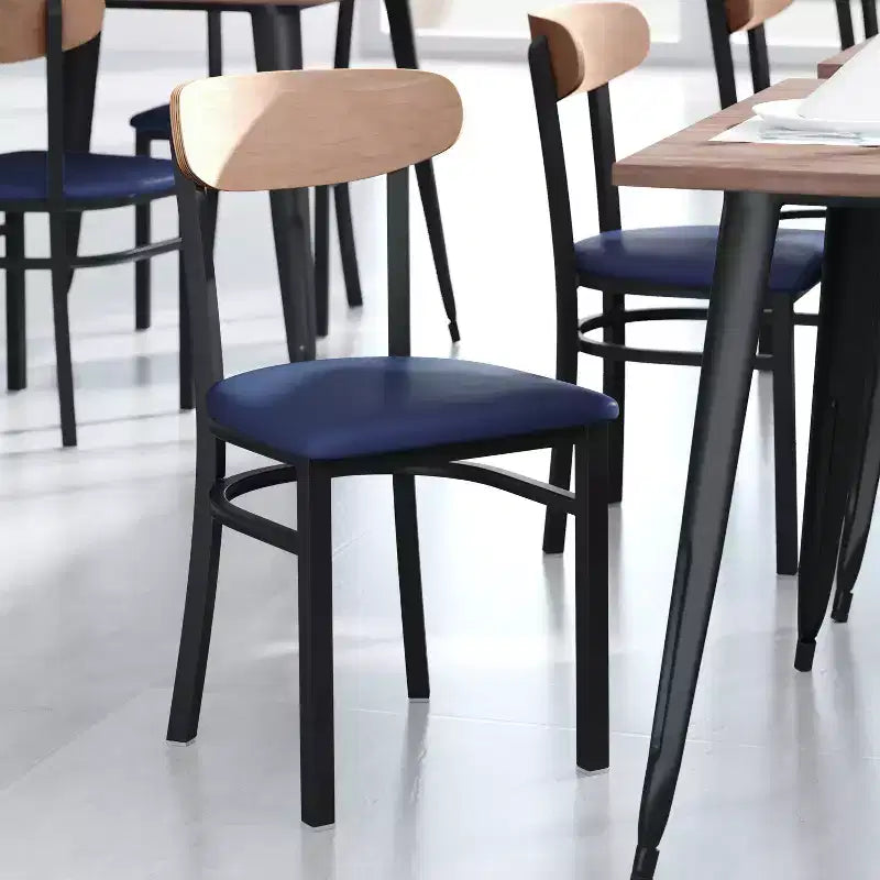 Emma and Oliver Industrial Dining Chair with Rolled Steel Frame and Solid Wood Seat - 500 lbs. Static Weight Capacity