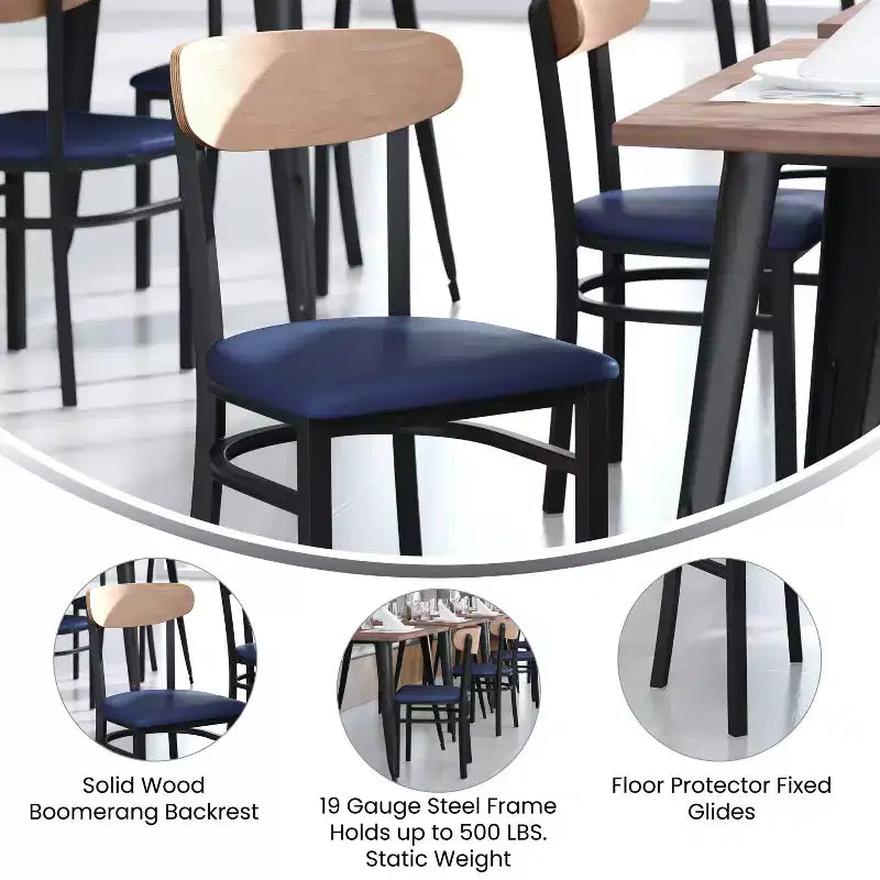 Emma and Oliver Industrial Dining Chair with Rolled Steel Frame and Solid Wood Seat - 500 lbs. Static Weight Capacity