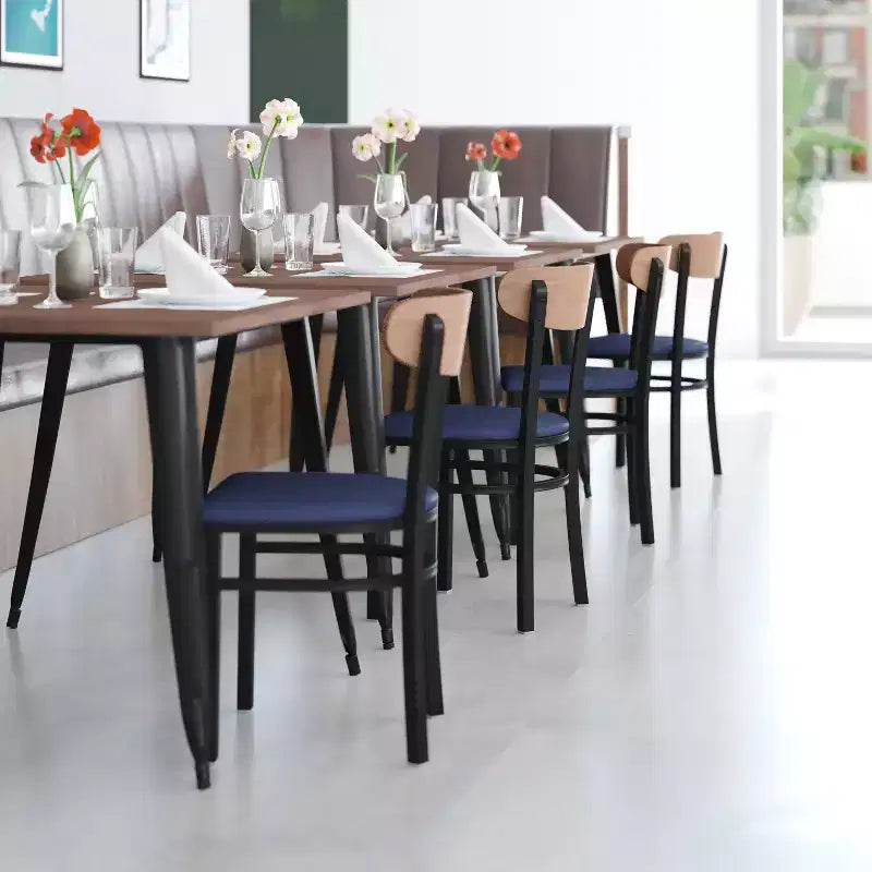 Emma and Oliver Industrial Dining Chair with Rolled Steel Frame and Solid Wood Seat - 500 lbs. Static Weight Capacity